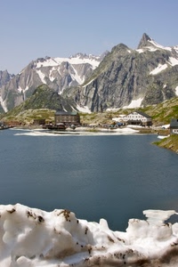 lago, neve, montagna, acqua, inverno, case, montagne, rifugi
