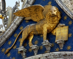 leone, ali, oro, venezia, libro, stelle, blu
