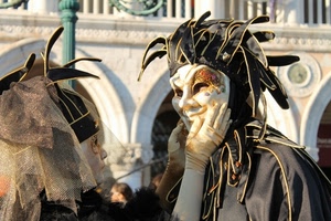 carnevale, venezia, maschere, mani, nero, maschera, due