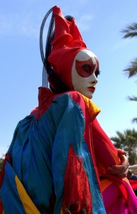 rosso, maschera, carnevale, blu, azzurro, colori, donna, giallo, costume, mano