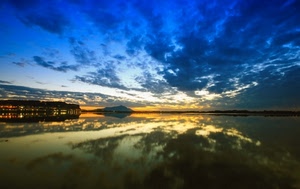 nuvole, tramonto, cielo, acqua, riflesso, mare, lago, riflessi, azzurro, alba, luci, panorama, montagna, colori