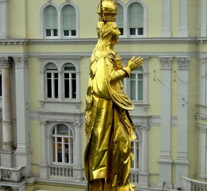 oro, statua, finestre, palazzo, colonne, archi
