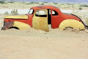 abbandono, giallo, auto, sabbia, automobile, rosso, rottame, deserto, macchina, sportello