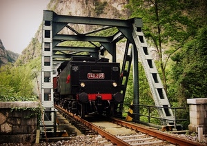 ponte, treno, binari, locomotiva, binario, locomotore, rotaie, alberi, ferrovia