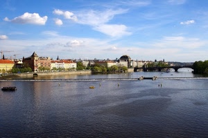 fiume, ponte, città, barche, nuvole, panorama, palazzi, acqua, sbarramento, cielo
