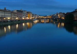 fiume, ponte, luci, riflesso, blu, azzurro, riflessi, firenze