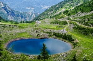 montagna, lago, alberi, verde, acqua, sentieri, laghetto, panorama