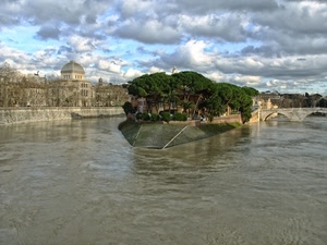 fiume, ponte, isola, nuvole, acqua, tevere, alberi, roma