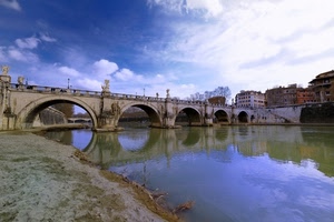 fiume, ponte, nuvole, riflesso, archi, cielo, riflessi, acqua, arcate, statue