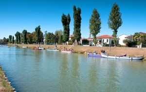 barche, fiume, alberi, acqua, case, riva, canale