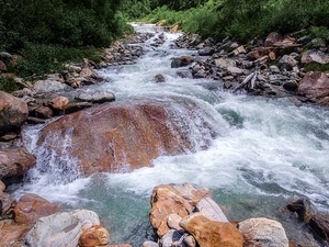 acqua, torrente, sassi, fiume, pietre, verde, massi, cascata, montagna, corrente