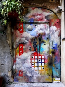 colori, porta, pianta, murales, foglie, astratto, piante, rosso, pittura, muro