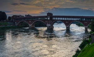 fiume, ponte, acqua, coperto, pavia, tramonto, sera, ticino, arcate