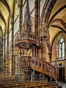 chiesa, pulpito, scala, colonne, interno, banchi, finestra, confessionale, panche, archi, balaustra, navate, bifora, finestre, legno, ringhiera
