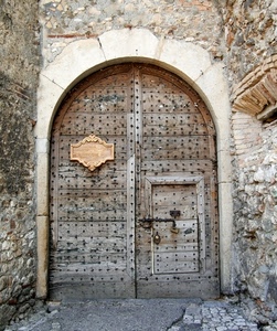 arco, portone, porta, legno, catenaccio, lucchetto, chiavistello