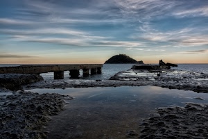 nuvole, isola, pontile, cielo, mare, acqua, azzurro, scogli, tramonto, panorama, paesaggio