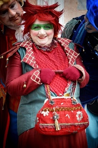 borsa, rosso, maschera, guanti, donna, capelli, carnevale, verde, vestito, sorriso, occhiali, trucco, costumi, costume, blu