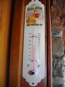 termometro, numeri, gradi, mercurio, muro, porta, pietre, temperatura, scala, rosso, legno, bianco