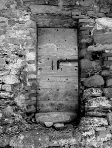 porta, legno, pietre, bianconero, catenaccio, muro, chiavistello