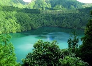 verde, lago, acqua, alberi, montagna, bosco, cratere, montagne