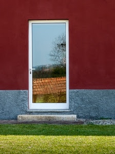 porta, riflesso, prato, gradino, vetro, erba, scalino, rosso, verde