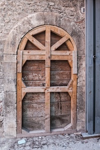 porta, legno, arco, muro, sostegno, pietra, telaio, impalcatura, abbandono
