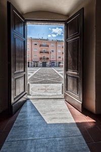 porta, piazza, palazzo, nuvole, ombra, portone, ingresso, legno, finestre, palazzi