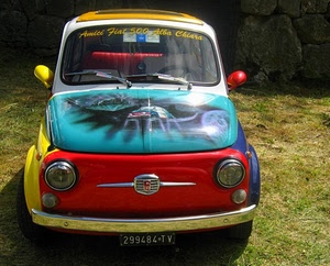 cinquecento, rosso, automobile, fiat, macchina, giallo, colori, blu, auto, targa, disegno, multicolore