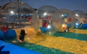 bambini, sfere, palle, gioco, acqua, piscina, numeri, giallo, divertimento