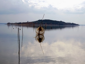 isola, acqua, riflesso, rete, nuvole, pali, cielo, lago, riflessi, pesca, mare, nassa, barca