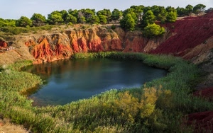 lago, alberi, verde, acqua, rosso, vegetazione, laghetto, persone, terra, erba, piante, rocce, azzurro, cratere, blu, montagna