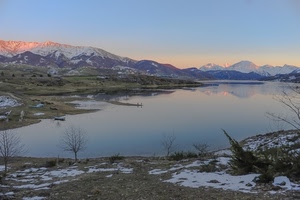 neve, lago, montagne, acqua, alberi, riflesso, montagna, cime