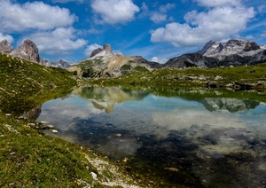 lago, nuvole, riflesso, montagna, acqua, montagne, verde, cielo