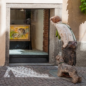 quadro, vetrina, cane, riflesso, statua, scultura, legno