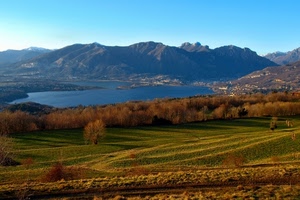 lago, alberi, montagne, panorama, acqua, cielo, autunno, campi, colline, azzurro, montagna, prati, paesi, bosco