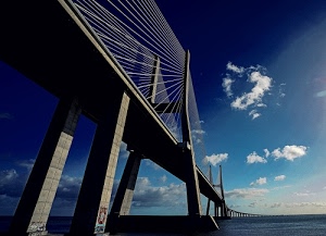 ponte, nuvole, cielo, mare, pilastri, azzurro, tiranti, acqua, blu, stralli, acciaio, sospeso, arcate