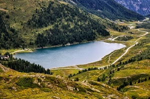 lago, montagna, verde, acqua, panorama, strada, paesaggio, alberi, sentiero, sentieri