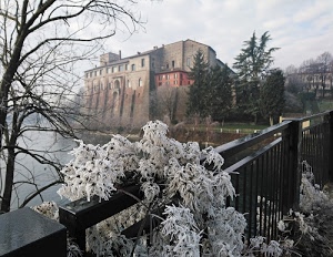 castello, fiume, inverno, alberi, rami, piante, brina, finestre, parapetto, ringhiera, cielo, freddo, acqua, invernale, bianco, lago, verde, ponte, ghiaccio