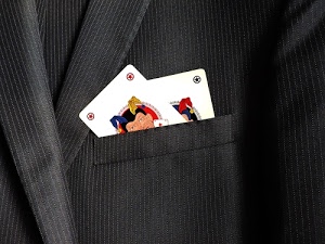 jolly, giacca, taschino, carte, due, grigio, abito, righe, nero, uomo, gioco, rosso, gessato, tasca, vestito