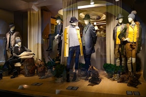 cappelli, vetrina, manichini, negozio, luci, giacche, tende, vestiti, abiti, cappotti, pantaloni, giallo, abbigliamento, volpe, animali, riflessi, scarpe