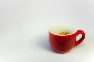 caffè, rosso, tazzina, bianco, manico, sporca