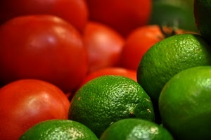 pomodori, verde, rosso, limoni, frutta, agrumi