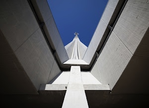 cielo, architettura, prospettiva, geometrie, linee, azzurro, cemento, edificio, struttura, bianco, moderno, chiesa, simmetria, blu