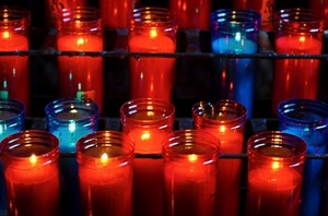 rosso, blu, lumini, ceri, candele, fiamma, fiamme