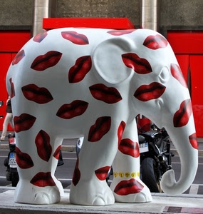 elefante, bianco, rosso, labbra, proboscide, bocche, bocca, scultura