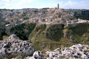 rocce, panorama, campanile, sassi, paese, città, matera, nuvole, cielo, borgo, gravina