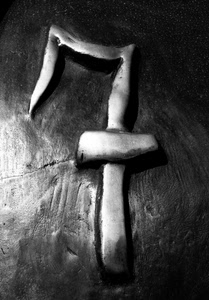 numero, sette, bianconero, metallo, lucido, ombre, nero, legno, ferro