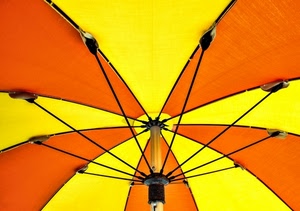 giallo, ombrello, arancio, arancione, stecche, bicolore, aperto, ombrellone, geometrie, spicchi