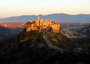 ponte, borgo, tramonto, panorama, collina, paese, montagne, campanile