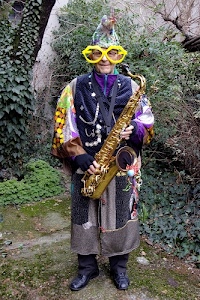 occhiali, sassofono, colori, strumento, carnevale, giallo, musica, travestimento, maschera, cappello, costume, persona, edera, gialli